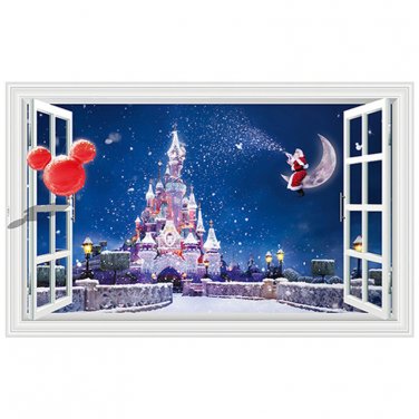 Disney Magic Castle Christmas 3D Wall Decal 24"x35" Design Vinyl Scene Decor