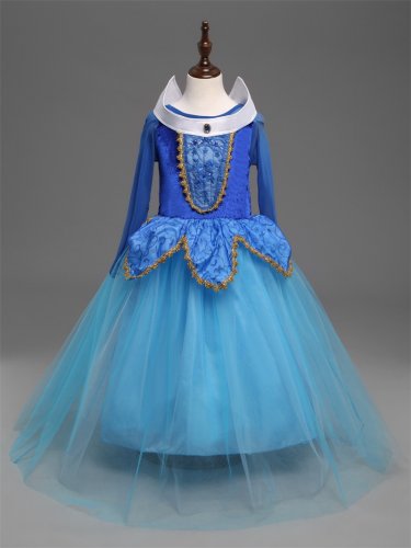Fantasy Kids Blue Sleeping Beauty Cosplay Costume Disney Princess Aurora Dress $3 Ship