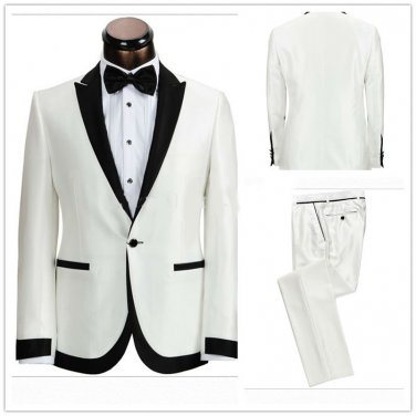 Mens  White Classic Tuxedo Suit Luxury Design Attire Coat Pants Vest Tie XS to 6XL
