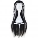 Men Women Long Straight Hair Black and Silver Grey Strands Unisex Role