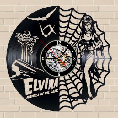 Elvira Mistress of the dark vinyl record theme wall clock Vintage Decor Horror