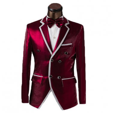 Red Wine Double Breasted Tuxedo Suit Luxury Attire Coat and tie