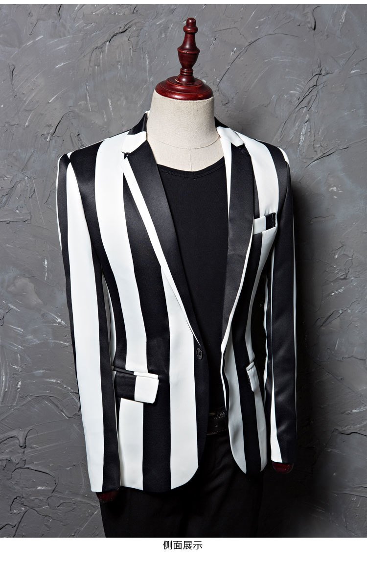 Black and white zebra stripped blazer coat jacket for men