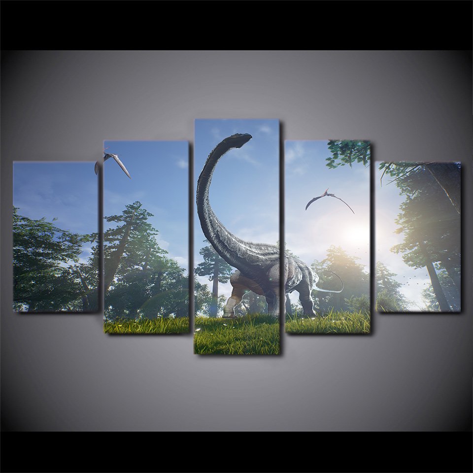 Jurassic Park dinosaur Canvas HD Wall Decor 5PC Framed oil painting