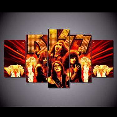 KISS Music Band Canvas HD Wall Decor 5PC Framed oil Painting Room Art