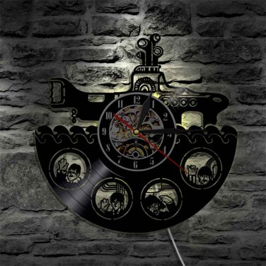 The Beatles Band vintage vinyl record theme wall clock yellow submarine Decor with LED Lights
