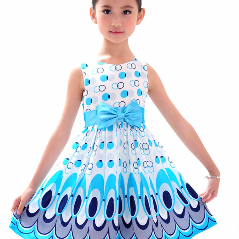 Fun time Princess casual dress with bow girls kids Blue Blowout Sale