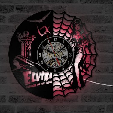 Elvira Mistress of the dark vinyl record theme LED wall clock Vintage Decor Horror
