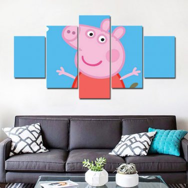 Peppa Pig Cartoon Character Kids HD 5pc Wall Decor Framed Oil Painting