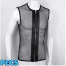 PECS Mesh Collection Black Mesh Muscle Rubberl latex zip up Men's Shirt