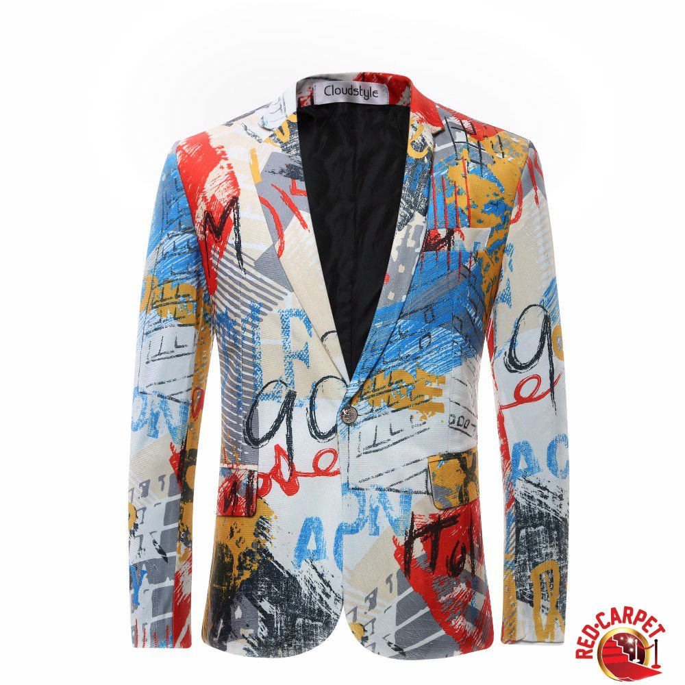 Colorful Paint Design Single Breasted Jacket with bow tie Men Red ...