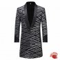 Long Style Black silver design Single Breasted Suit Jacket Men Fashion Attire Blazer Jacket