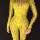 Custom Yellow Spandex Design Jumpsuit Rhinestones Stage Performer Costume Singer Drag