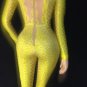 Custom Yellow Spandex Design Jumpsuit Rhinestones Stage Performer Costume Singer Drag
