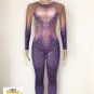 Custom Purple Scales Skin Crystals Design Jumpsuit Bodysuit Stage Performer Costume Singer Drag
