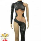 Custom Black Firework Rhinestones sexy Jumpsuit Bodysuit Stage Performer Costume Singer Drag