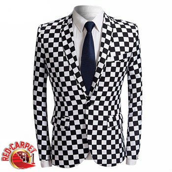 Black and White Checkered Slim fit Suit Blazer Jacket Men Red Carpet ...