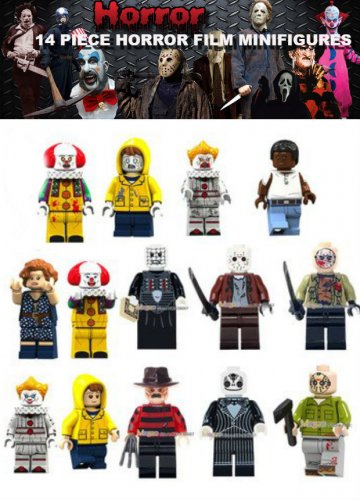 Horror Film 14pc Horrorwood Lego  Minifigures - Freddy Krueger, Pennywise, Jason Voohres