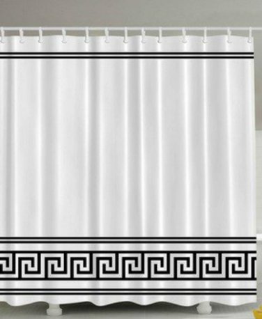 Versace Greek Shower Curtain Polyester Black and White Classy Elegant