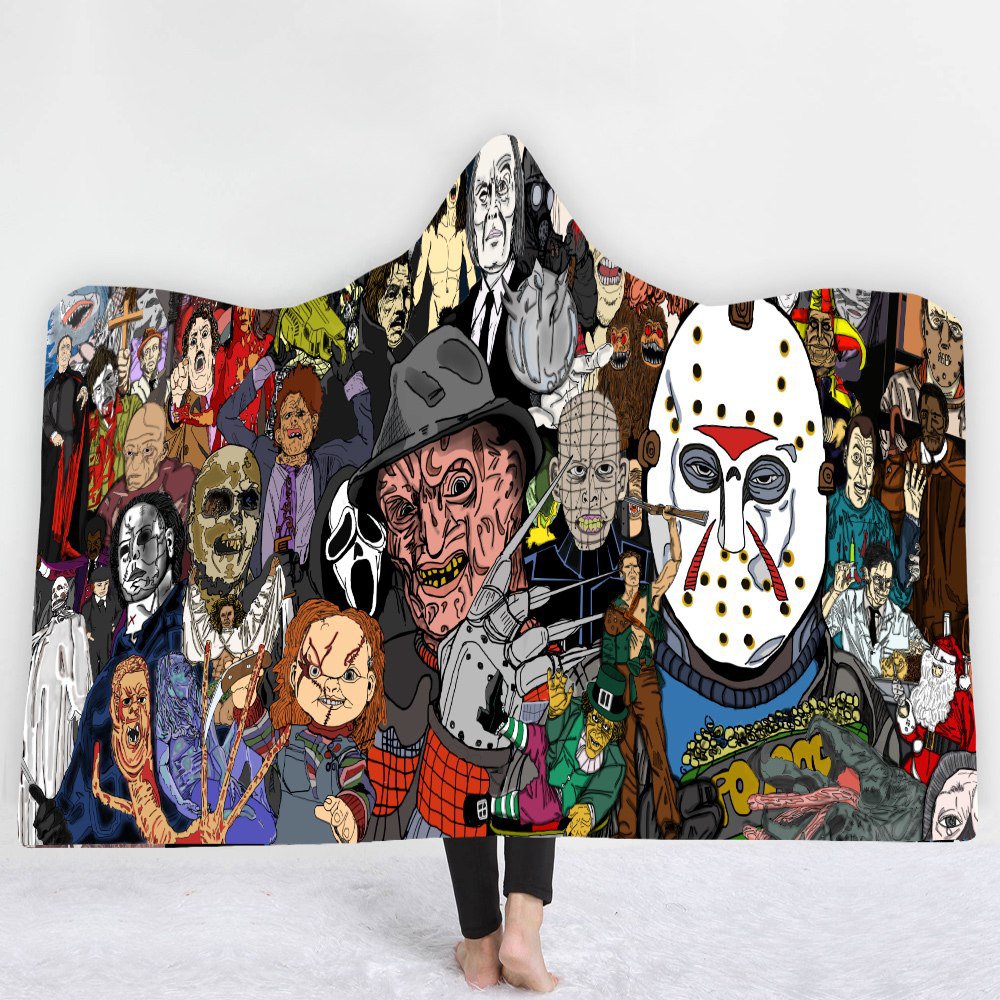 Horror Movie Characters Animated Adult Hooded wrap fleece blanket throw