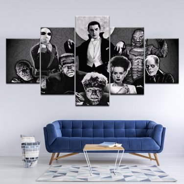 Universal Monster Horror Canvas HD Wall Decor 5PC Framed oil Painting
