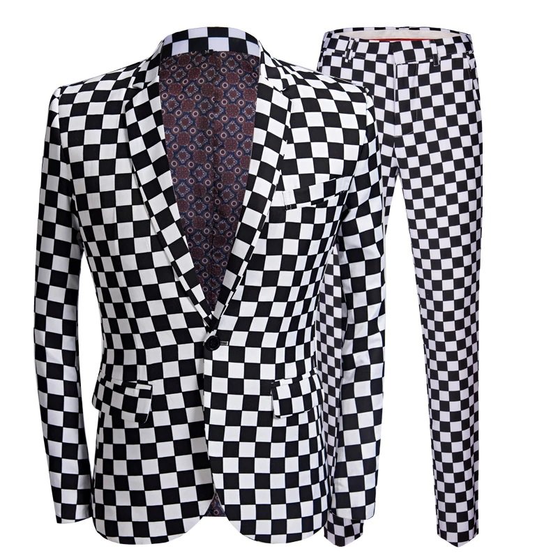 Black and White Checkered Slim fit Suit Blazer Jacket suit Men Red