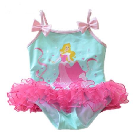 Disney Sleeping Beauty Aurora Princess Swimsuit Kids Ruffled Swim