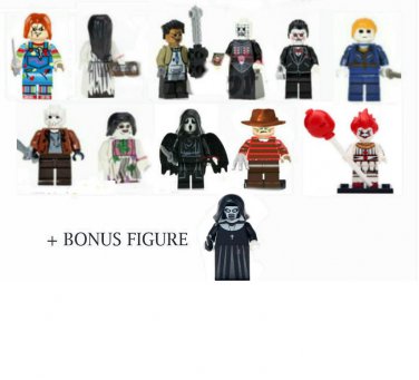 Horror Film 12pc Horrorwood Lego Minifigures Bonus Nun Figure, chucky, leatherface, Michael Myers