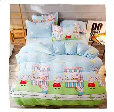 Peppa Pig Cartoon Character Kids Bedding Set 4pcs QUEEN Candy Sale