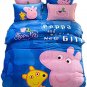 Peppa Pig Cartoon Character Kids Bedding Set 4pcs Queen Blue