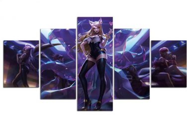 League of Legends Ahri Gaming 5pc Wall Decor Framed  Oil Painting Bedroom Art