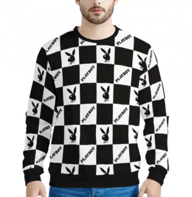 Playboy Logo Black and White Sweater Hip Hop Casual