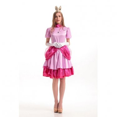 Pink Princess Peaches Super Mario Women Halloween Character Costume Dress