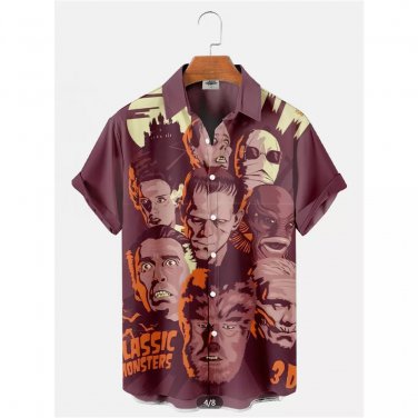 Universal Movie Monsters movie horror Vintage Shirt For Men Casual wear 3d Printed Men's Shirts