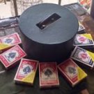 VTG Poker Chips Wooden Holder Rotating Carousel w/cover and metal handle FULL