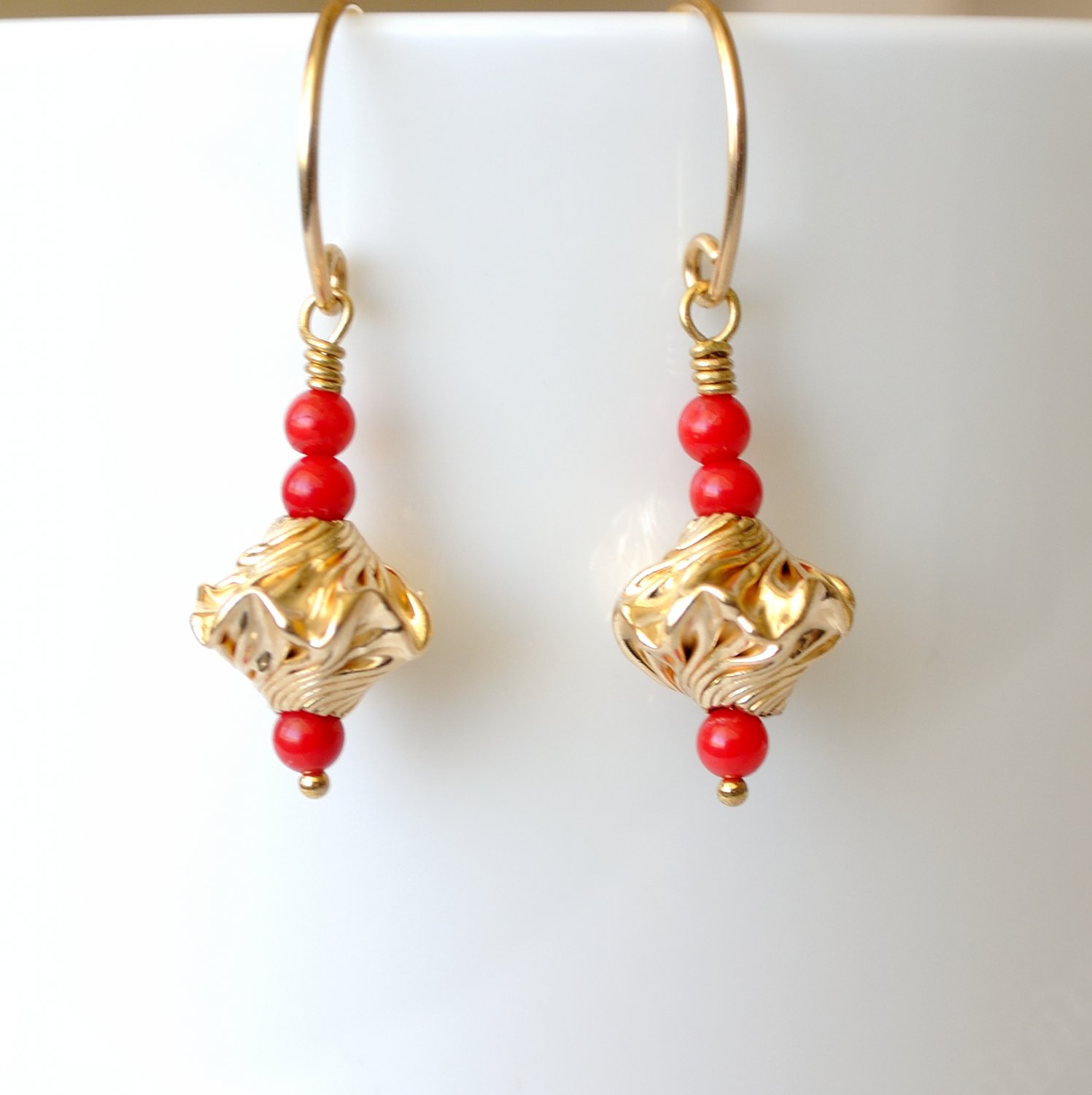 Red Coral Gold Filled Earrings