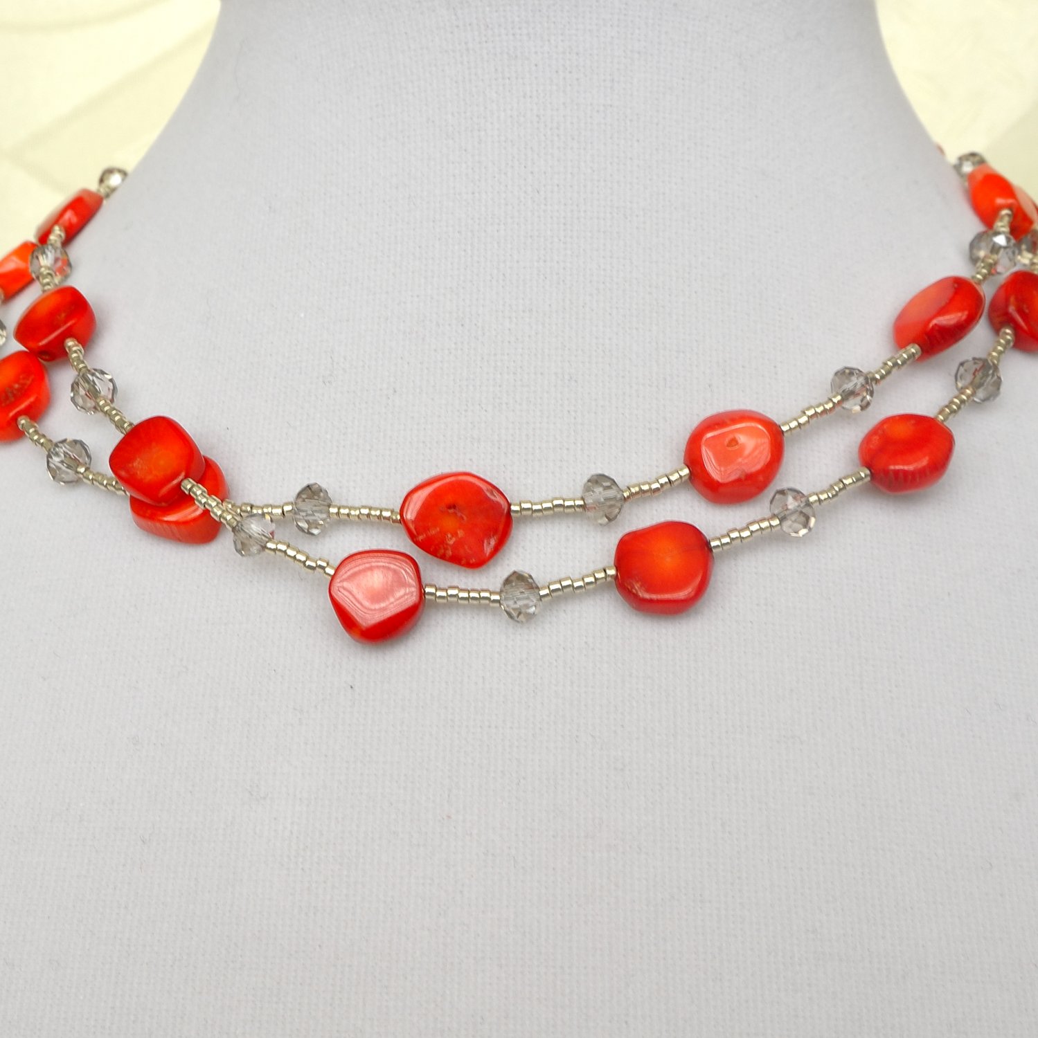 Red Coral Crystals Long Necklace