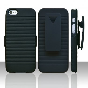 Hard Shell Holster Case Cover with Belt Clip for Apple iPhone 5 5S - Black