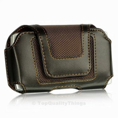 Luxmo Brown Horizontal Leather Pouch Holster Belt Clip Case+Velcro Flap INF Size