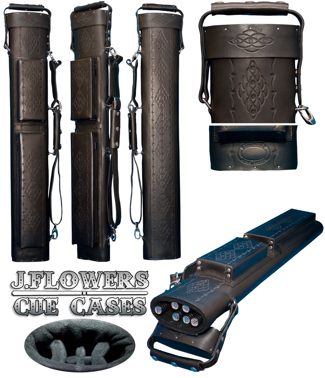J Flowers Tribute Pool Cue Case 2x4 Cigar Style Black
