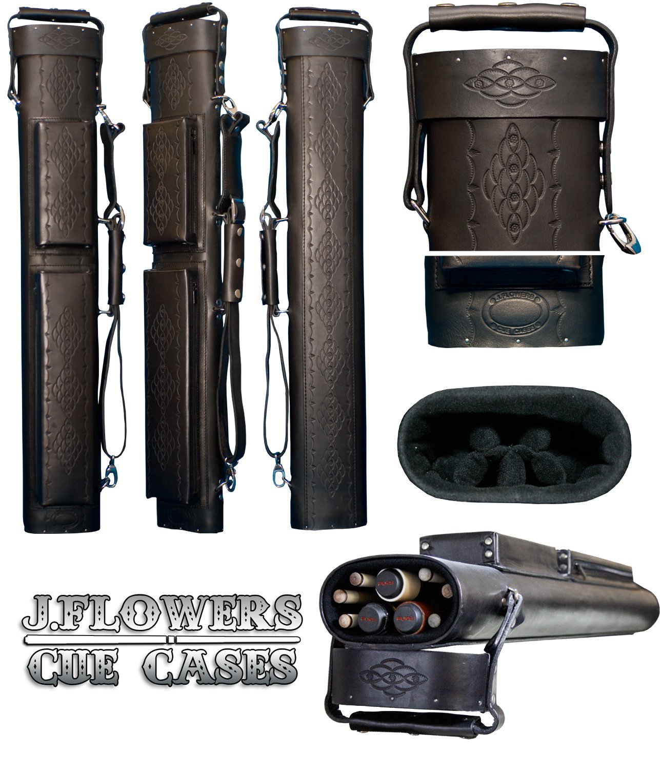 J Flowers Tribute Pool Cue Case 3x6 Cigar Style Black