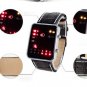 Digital Red LED Sports Watches Binary Wristwatch PU Leather Watch