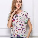 Print O-Neck Tropical Chiffon Women Blouses Short Batwing Sleeve