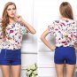 Print O-Neck Tropical Chiffon Women Blouses Short Batwing Sleeve