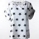 Print O-Neck Tropical Chiffon Women Blouses Short Batwing Sleeve Plus