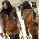 adies New Leopard Printing Coat Jacket Zipper Up Hooded Outerwear Cardigan