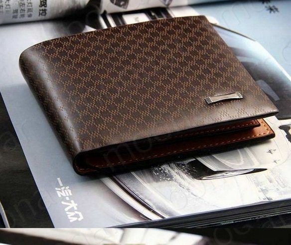 Men Genuine Leather Plaid Wallet Pocket Wallets