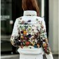 Women Fashion Duck Down Jacket Floral Print Long Sleeve Zipper Blazer Jacket