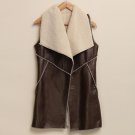 Women Fashion Warm Faux Fur Collar Vest Long Leather Waistcoat Coat Outerwear