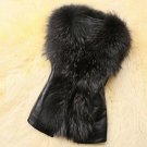 Women Leisure Warm Faux Fur Collar Vest Leather Waistcoat Jacket Large Size